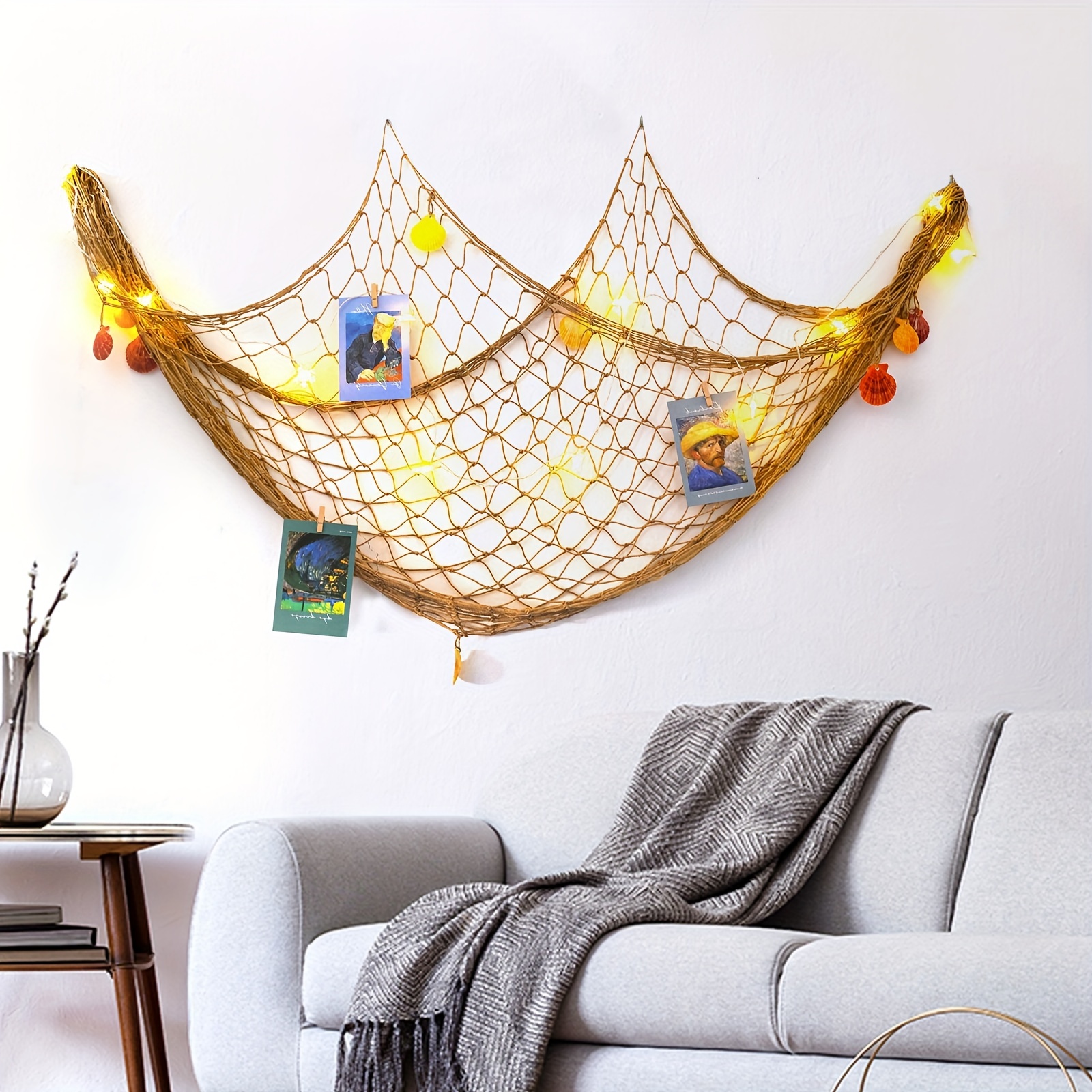 6.6 x 3.3 ft Decorative Fish Net with Shells Blue Mediterranean Style Nautical Decorative Fishing Net Hanging Home Decor Room Decoration, Size: 39 x