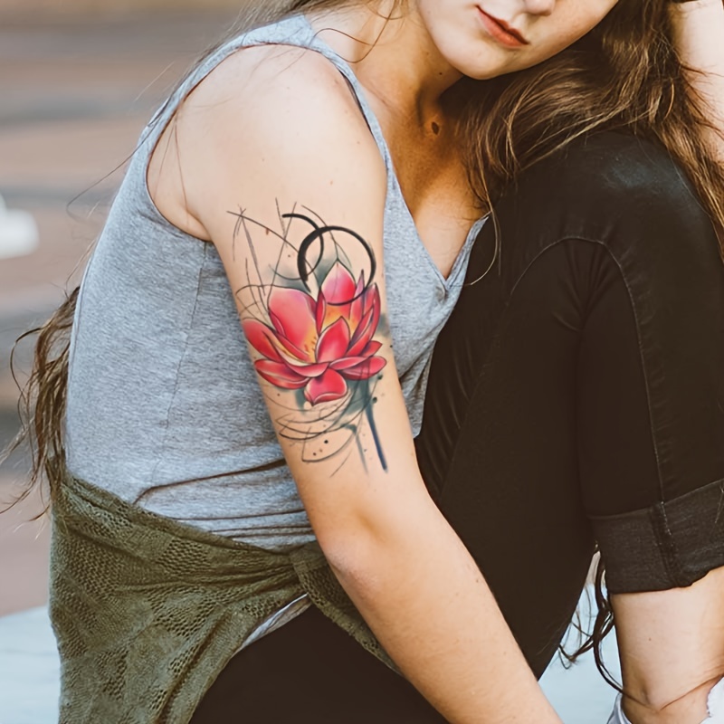 Tatouages ​​temporaires Femmes Sexy Lotus Réaliste Lotus Rose Bras