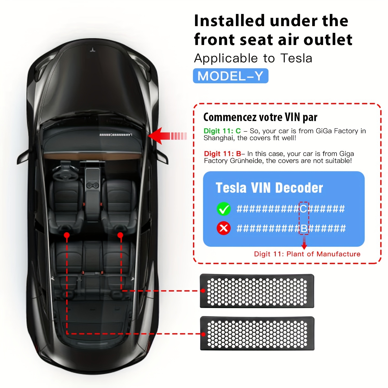 KUNIST for Tesla Model Y Under Seat Air Vent Cover, Backseat Air  Conditioning Outlet Vent Deflector Grille Protector Snap-in Installation  Intake Grid