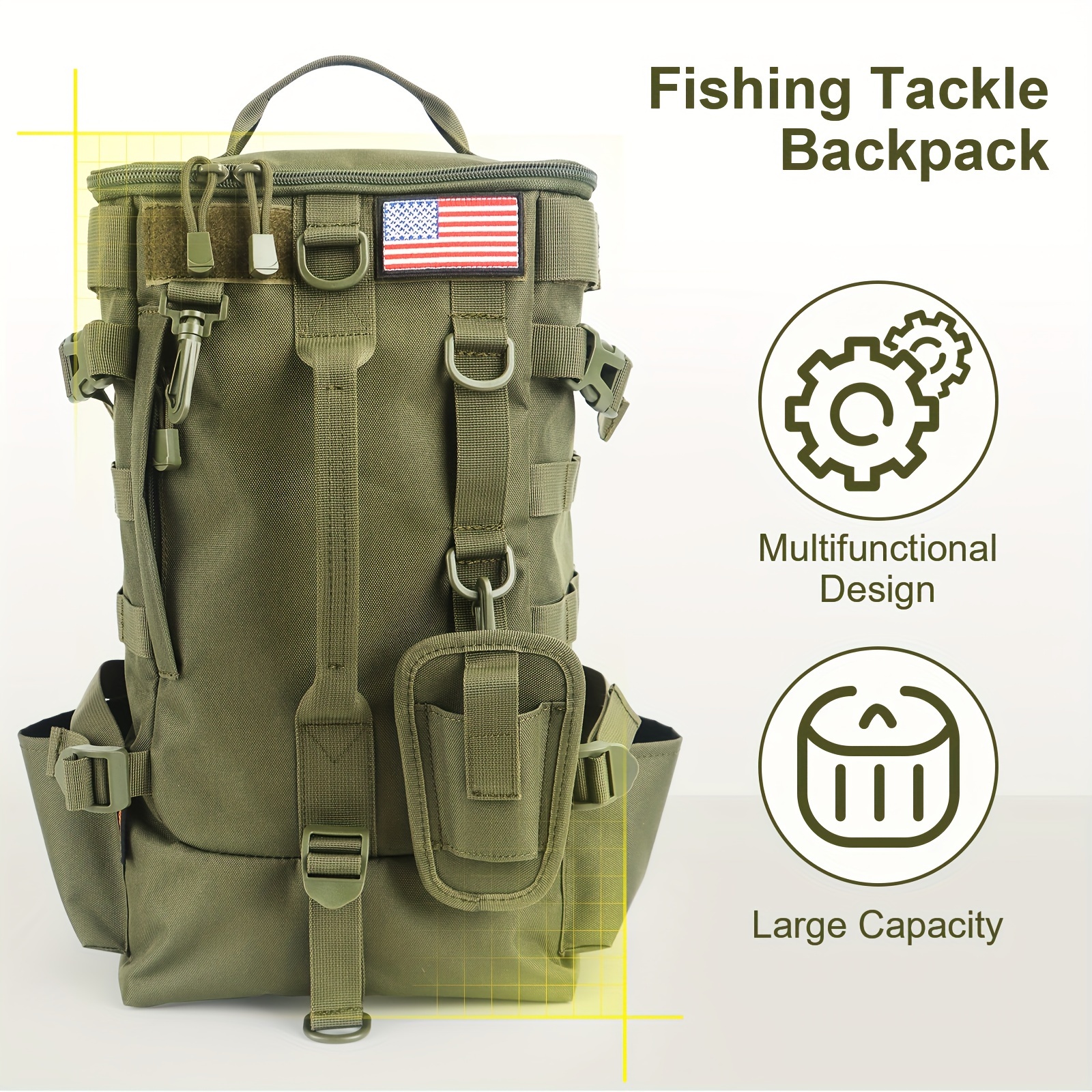 YVLEEN Fishing Tackle Backpack - Outdoor Large Fishing Tackle