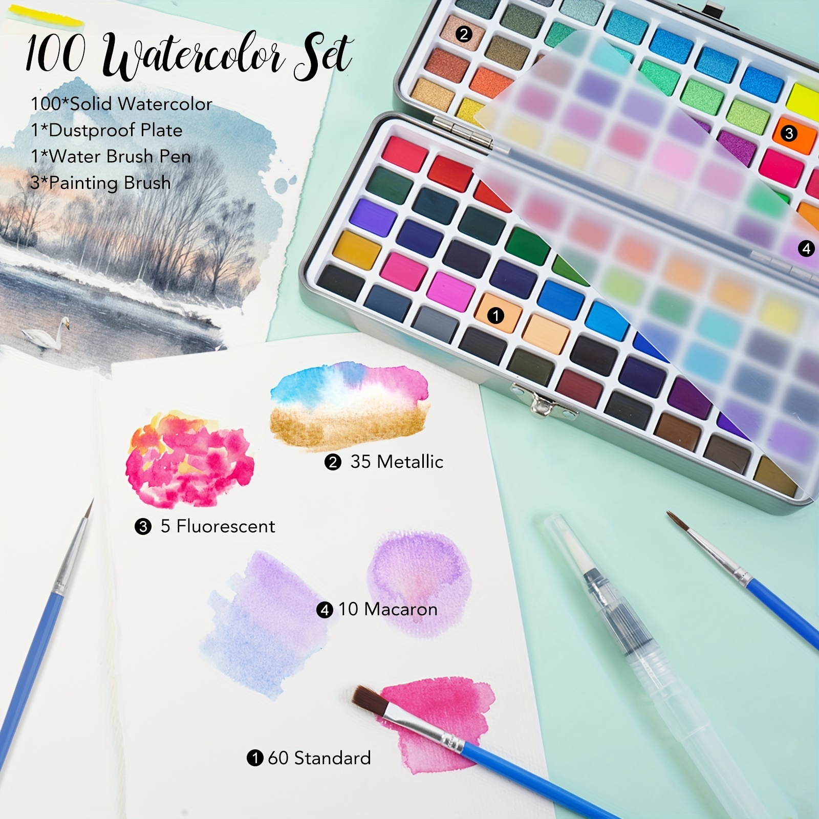  Watercolor Paint Set, 100 Water Color Pallet Adult, Travel Watercolor  Palette set With Regular, Macaron, Metallic & Fluorescent Colors - Art  Supply Kit For Kids, Adults, Beginners, Artists : Arts, Crafts