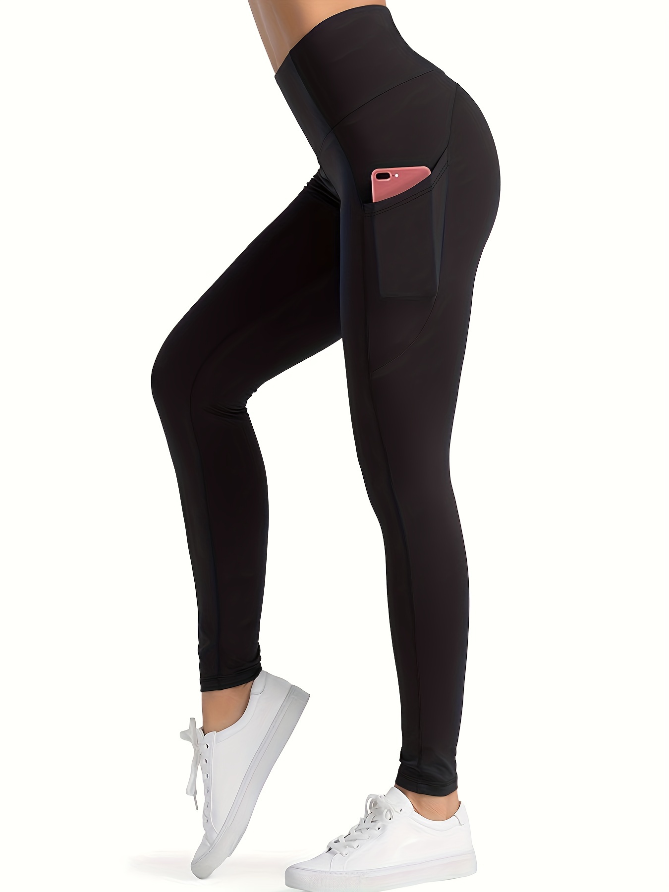 Plus Size Sports Leggings Women's Plus Solid Pipping High - Temu Philippines