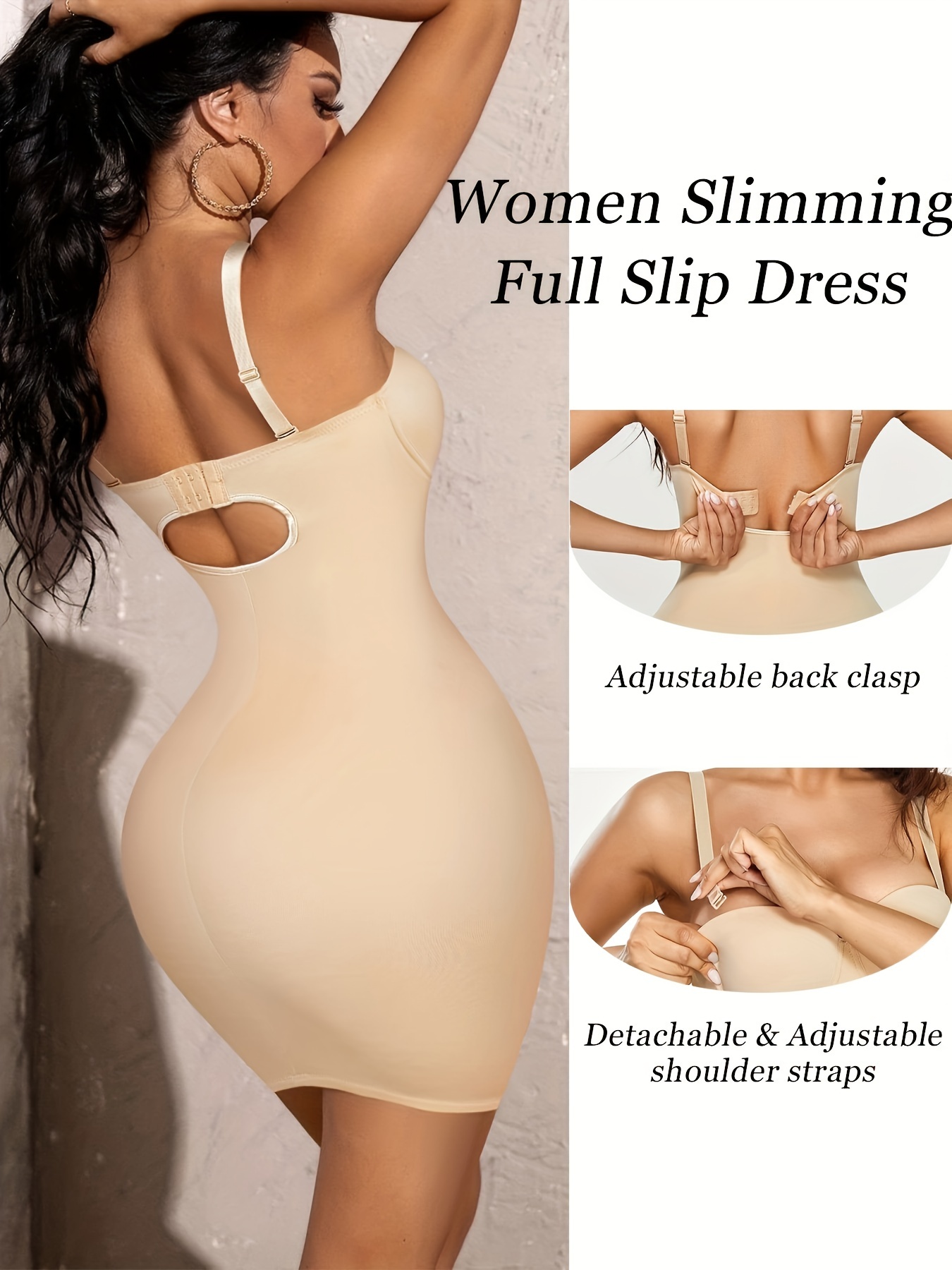 Loday Full Slip Dress With Built in Bra Bodysuit Shapewear Sleeveless for Under  Dresses Tummy Control Slimming Dress(Black， XL) 