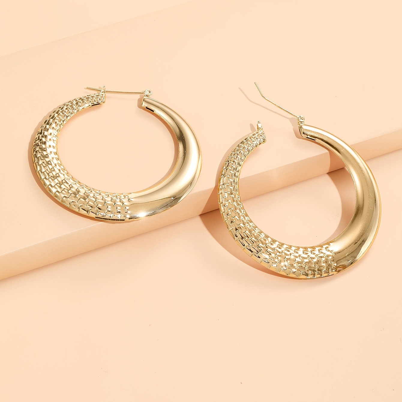 Personality Pattern Golden Hoop Earrings, 18K Plated