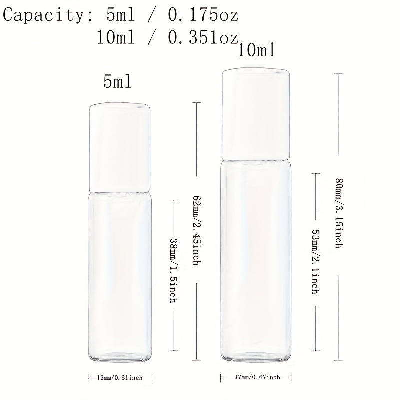 Nachfüllbare Glasrollflaschen für ätherische Öle und Parfums - Größen von  10 ml und 5 ml - Reisezubehör