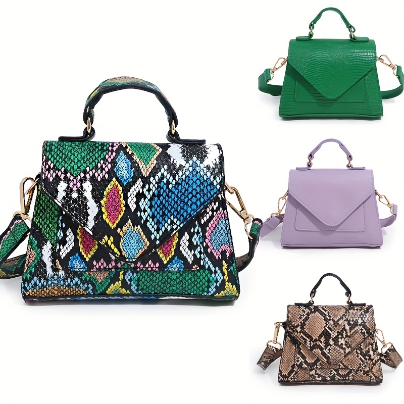 Fashion Shell Handbag, Snakeskin Embossed Crossbody Bag, Zipper Around  Purses For Women - Temu