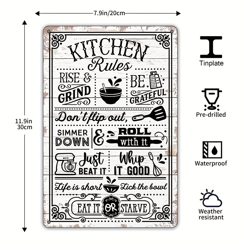 Funny Kitchen Quote Metal Tin Sign Wall Decor Kitchen Rules Sign For Home  Kitchen Coffee Shop Decor Gifts