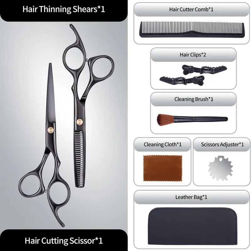 professional hair cutting scissors thinning shears kit with hair styling comb hair shears set barber scissors kit with hairdresser scissors haircut shears hair layering scissors for home salon black details 0