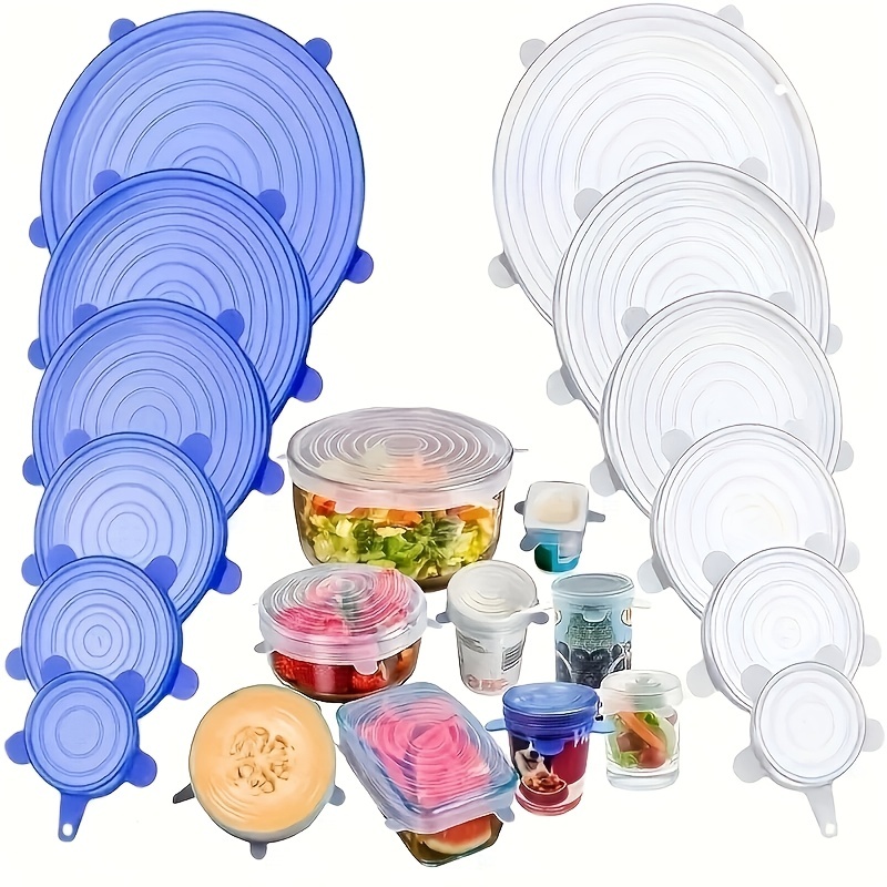Tapas elásticas de silicona reutilizables, 14 tapas de silicona para  almacenamiento de alimentos, cubiertas redondas y rectangulares de silicona  para
