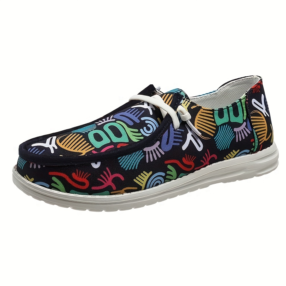 Women's Printed Low Top Sneakers Casual Lace Up Soft Sole Canvas Shoes