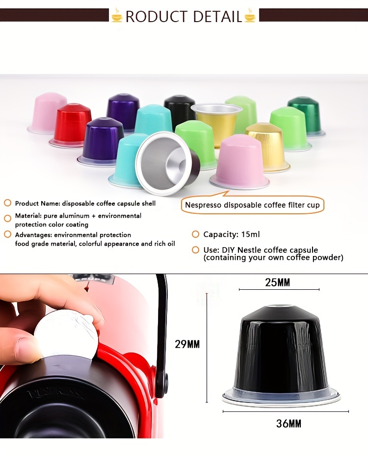 30   pcs disposable coffee capsules espresso filled sealed with rubber ring and sealing sticker and reusable aluminum film and cups details 1