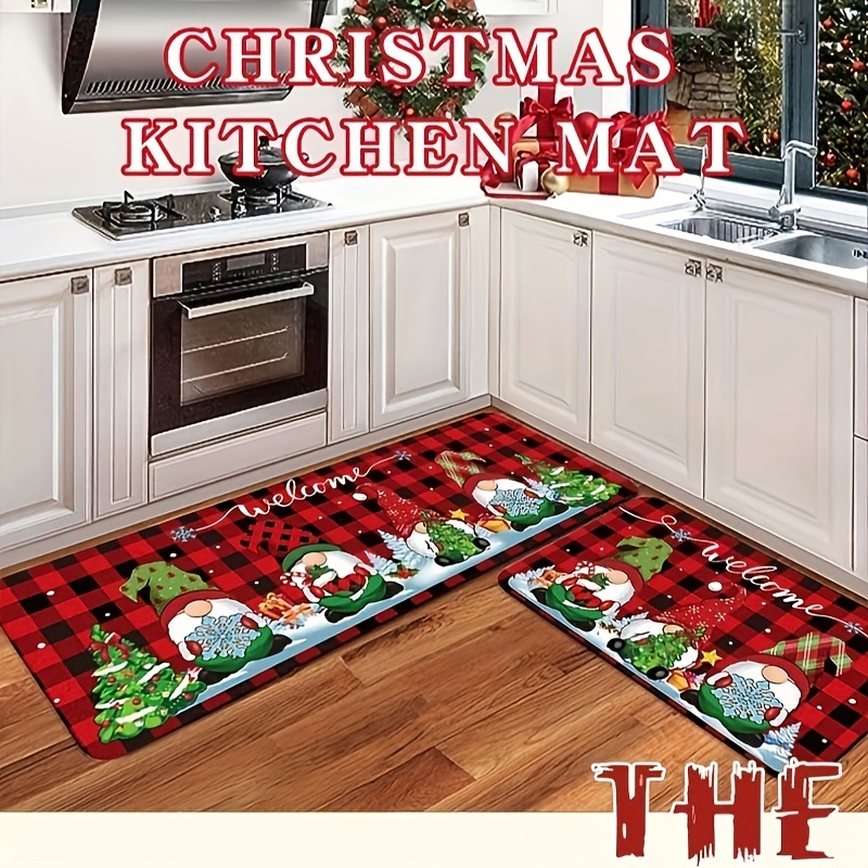 Christmas Kitchen Rugs 2 PCS Red Black Buffalo Check Plaid Winter