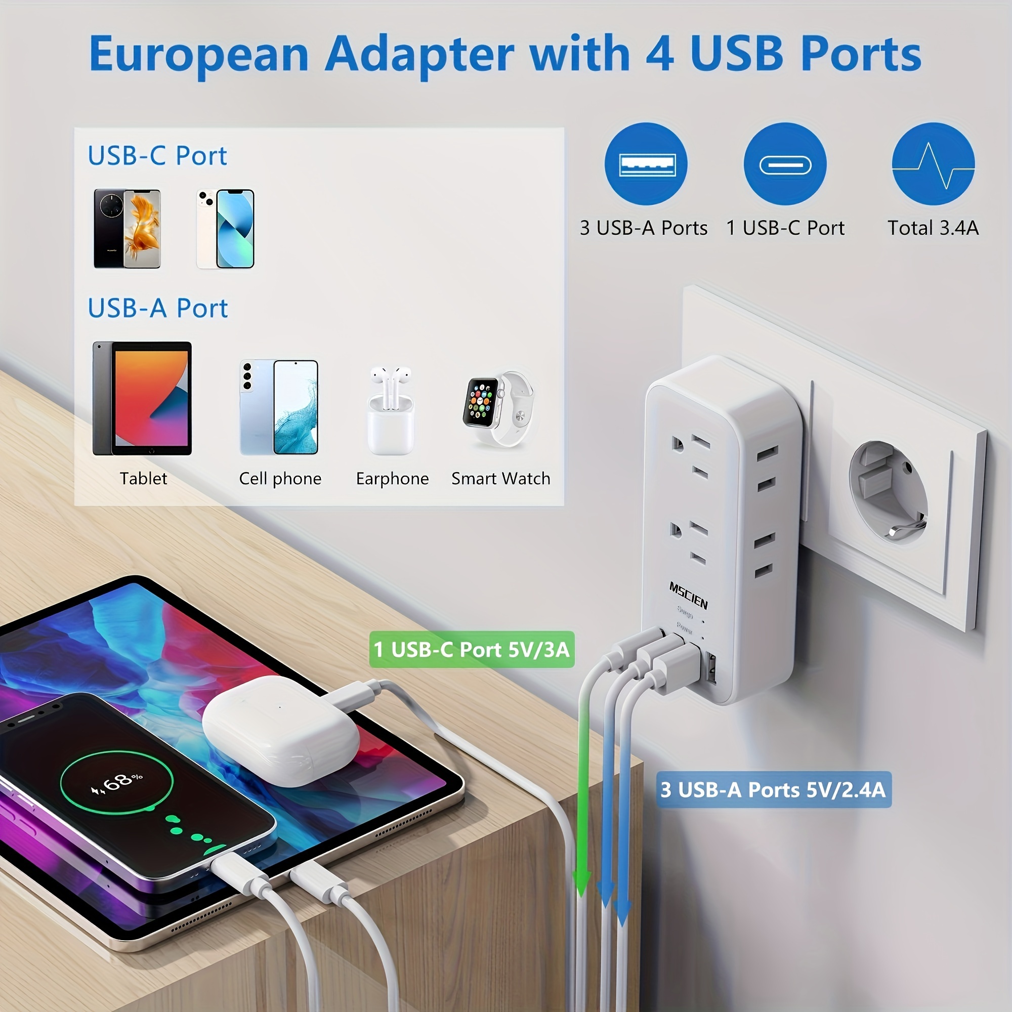 1pcs EU Europe Plug Adapter Universal EU US UK To Spain France Travel  Adapter Electrical Socket