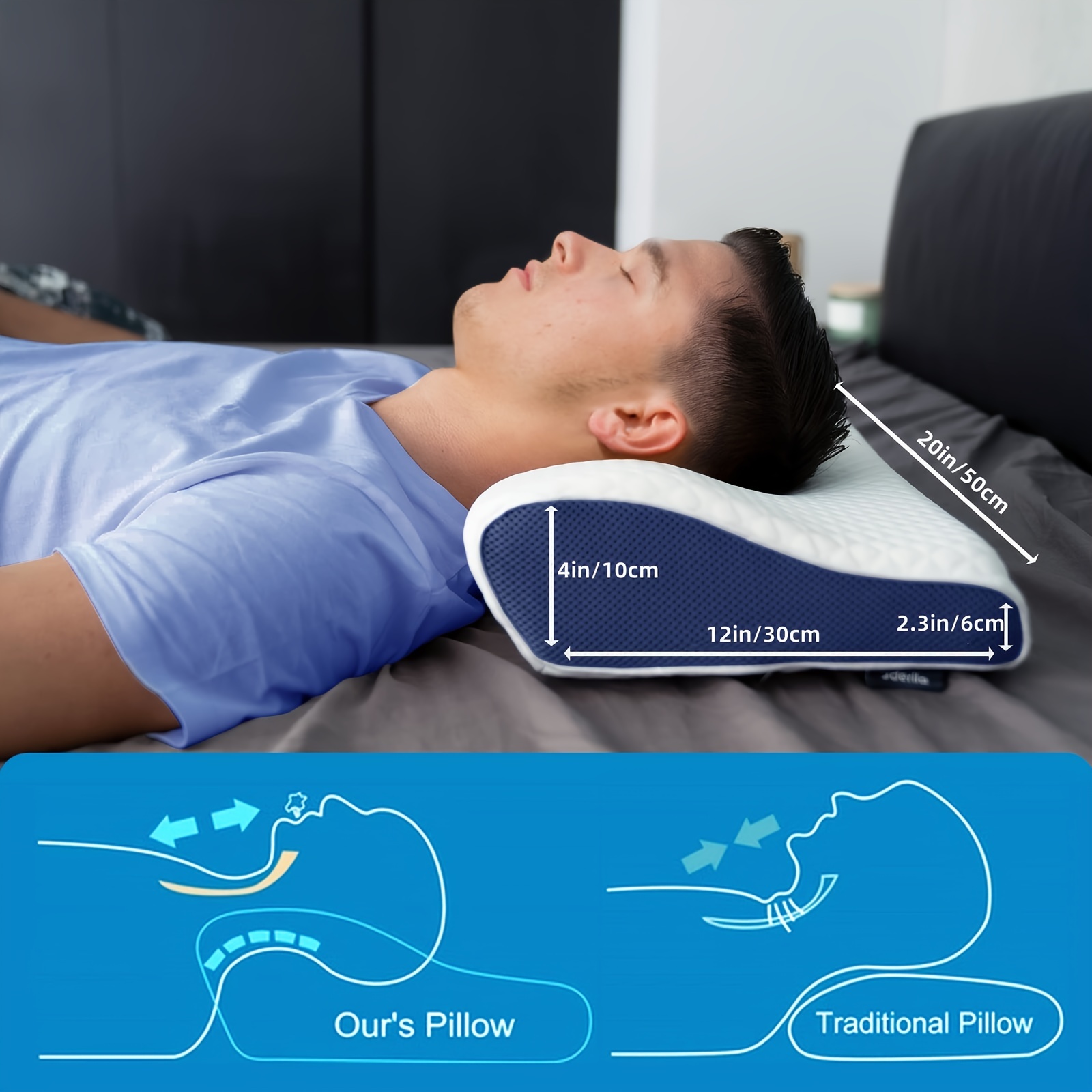 1pc contoured memory foam pillow for neck and back relax  s   for side back and stomach  ers details 5
