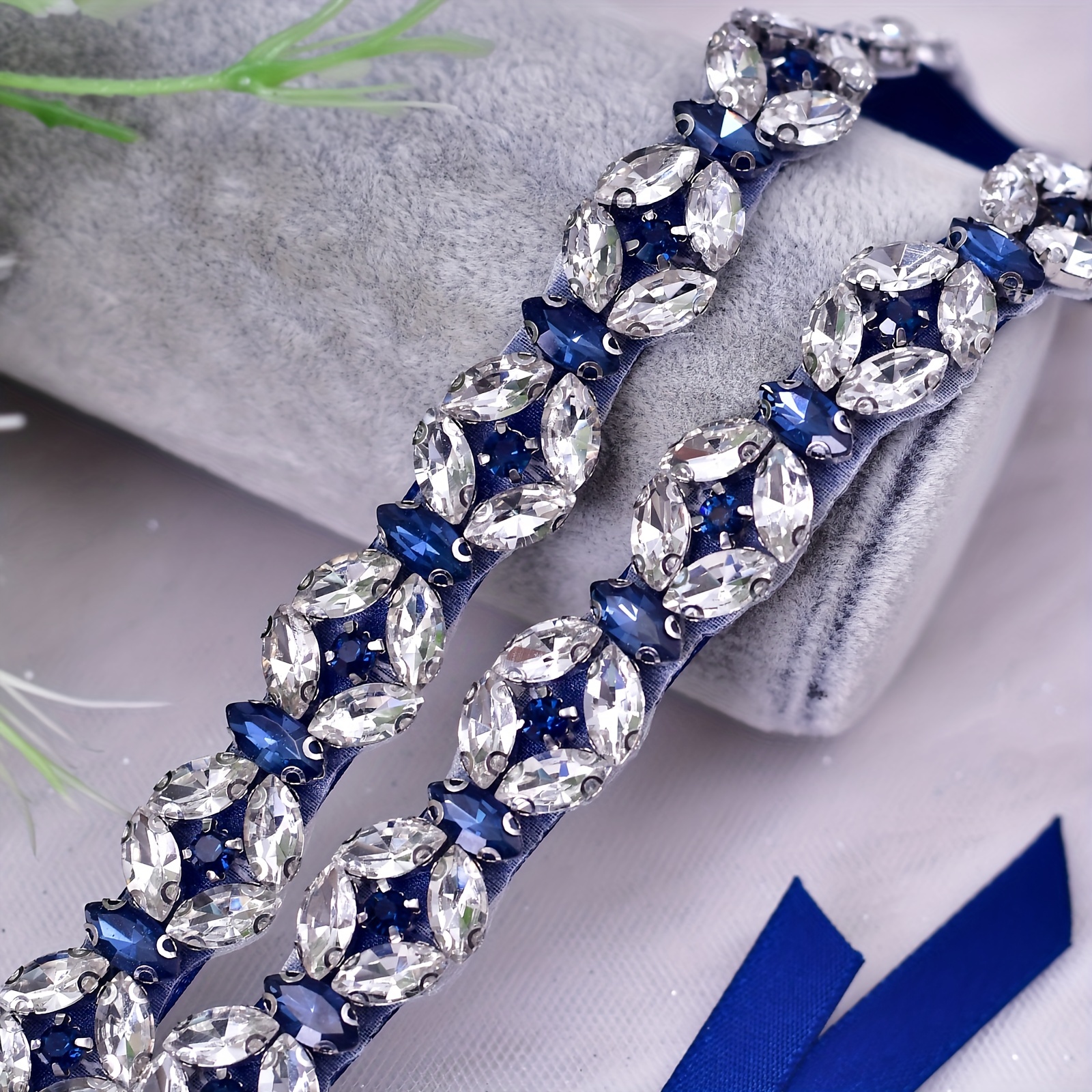 Navy Blue Streamer Waistband Simple Rhinestone Flower Thin - Temu