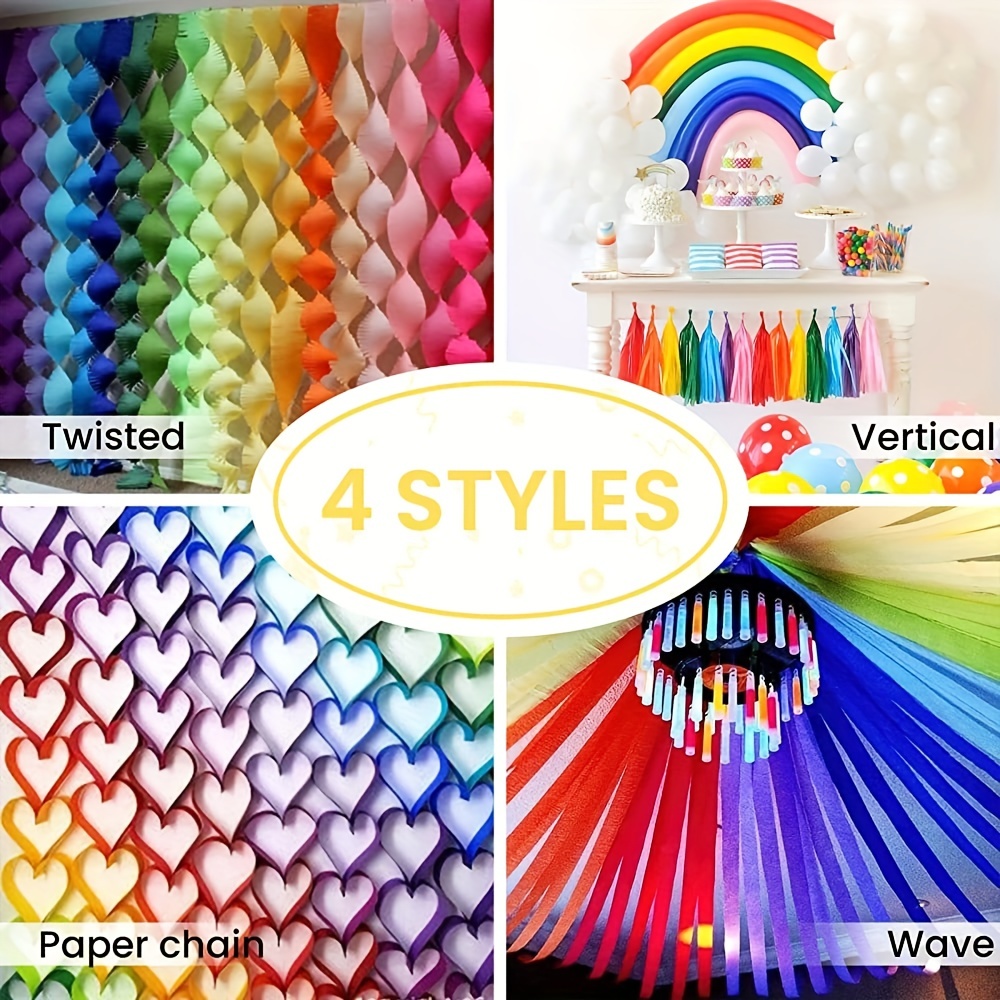 8 Crepe Paper Streamers Rolls, 656ft Pack of Pastel 8 Rainbow Colors,  Pastel Party Streamers Decorations for Birthday, Wedding, Party Backdrop  (1.8