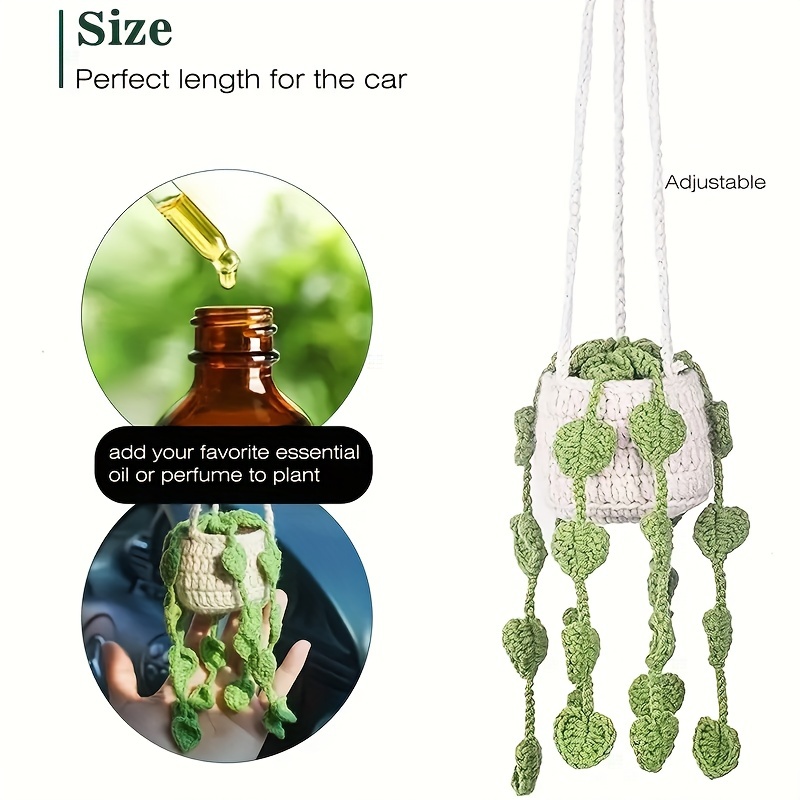 Niedliche Häkelpflanze Autospiegel hängendes Zubehör, Boho handgemachtes  Rückspiegelzubehör für Frauen, grünes Auto Innenraum ästhetisches Dekor LKW  Hänger
