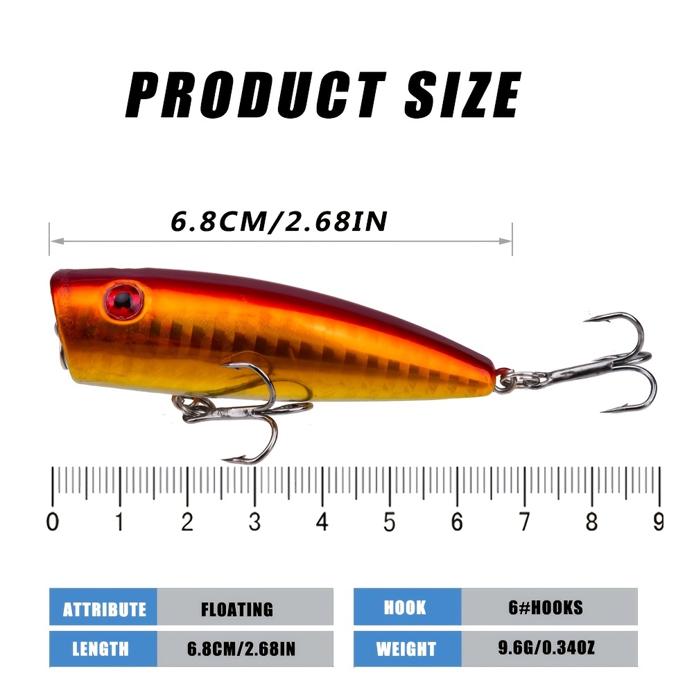 5pcs Premium Topwater Popper Fishing Lures - 6.5cm/2.56inch, 12g, Hard  Bait, Artificial Wobblers, 6# Hooks Included - Perfect for Catching Big Fish