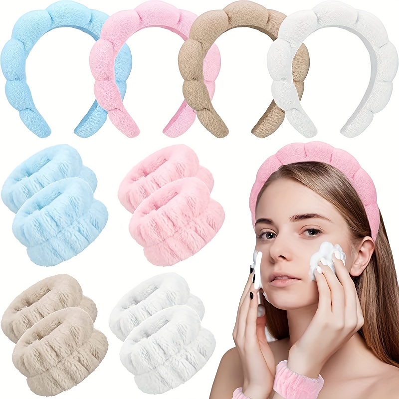 6 Pcs Spa Headband Face Wash Headband and Wristband Set, Microfiber Wrist,  Face Washing Wristbands, Spa Headband and Wristband Set, Hair Headband Face