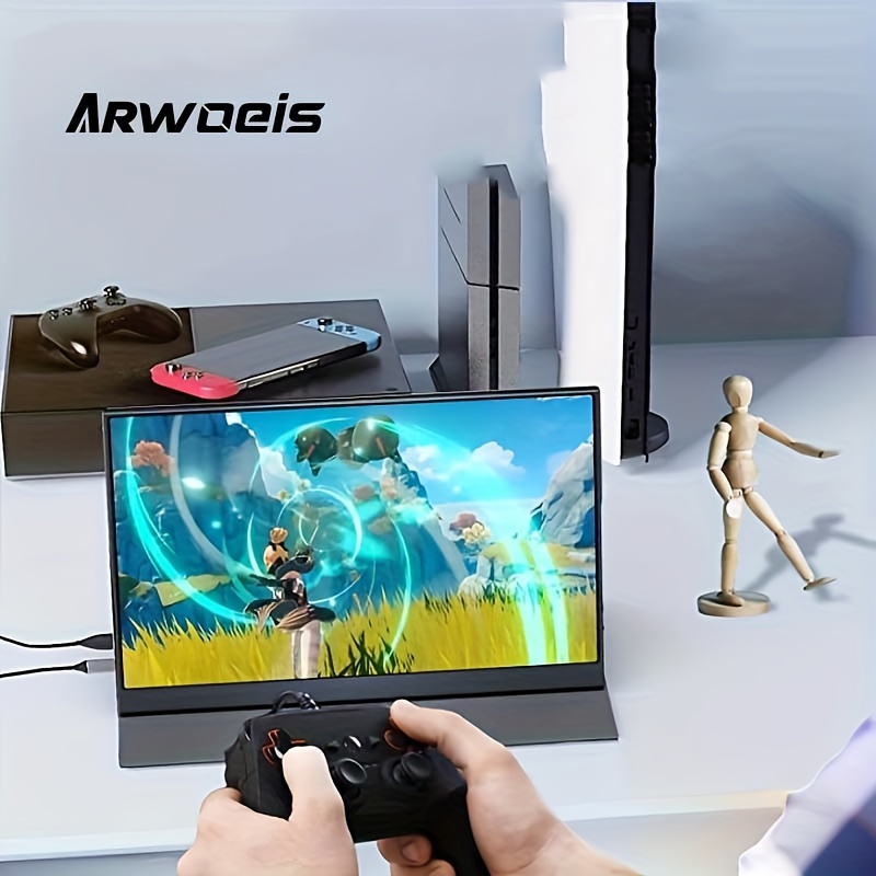 ARWOEIS 14 Inch Portable Monitor With Ultra-thin Metal Resolution Of 1920 *  1200 FHD, 1500:1 Contrast, 400 Brightness, 16.7M Color, IPS Display USB-C  And HDTV Portable Monitors, Suitable For Laptops