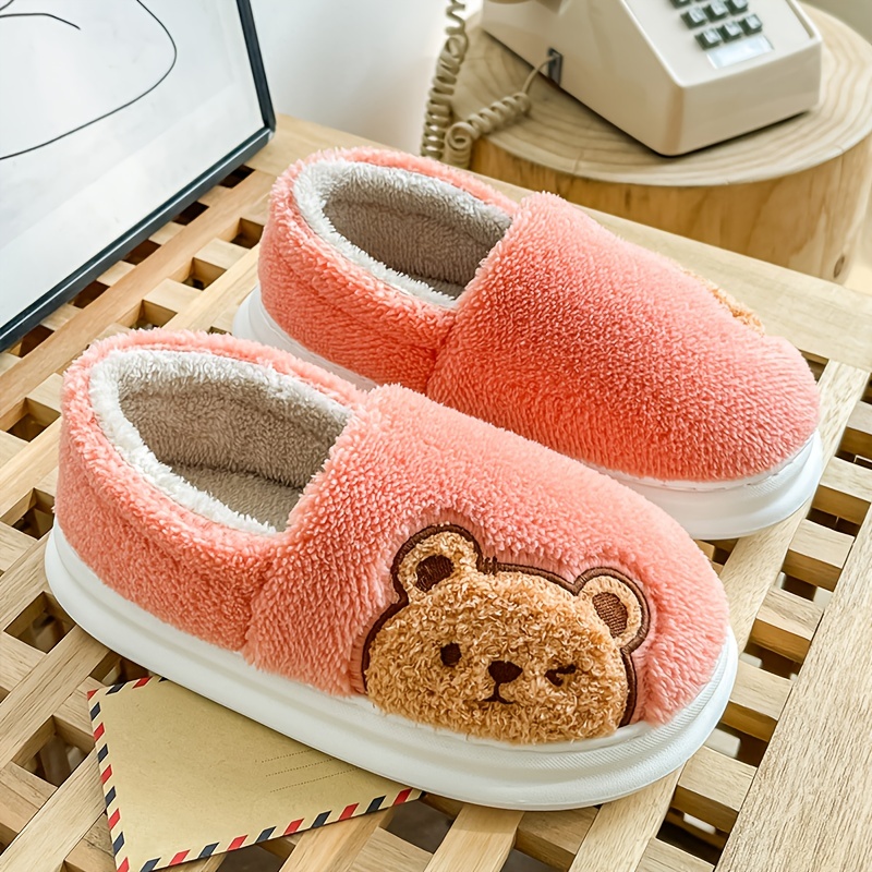 Kawaii Teddy Bear Plush Slippers Cozy Closed Toe Slip Fuzzy - Temu Canada