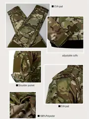 2-piece Men s Camouflage Pattern Tactical Suit, Men s Long Sleeve Stand Collar Sports Training Gear Shirt With Zipper & Flap Pocket Pants Set details 2