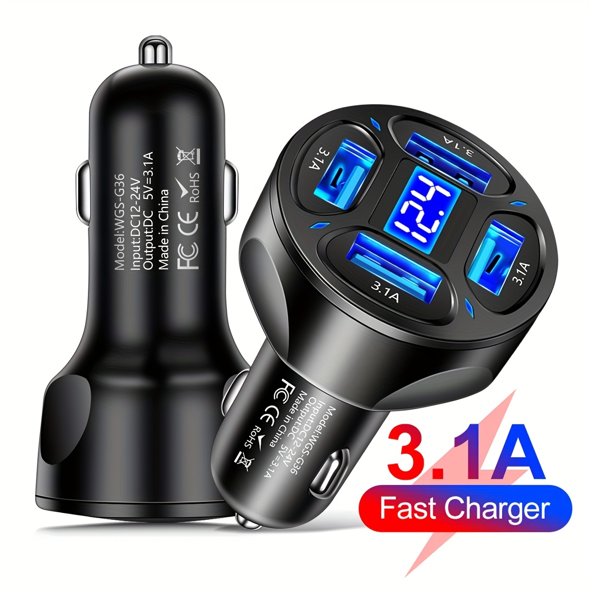Dual USB Car Charger Adapter LED Display Fast Charging for iPhone and  Samsung