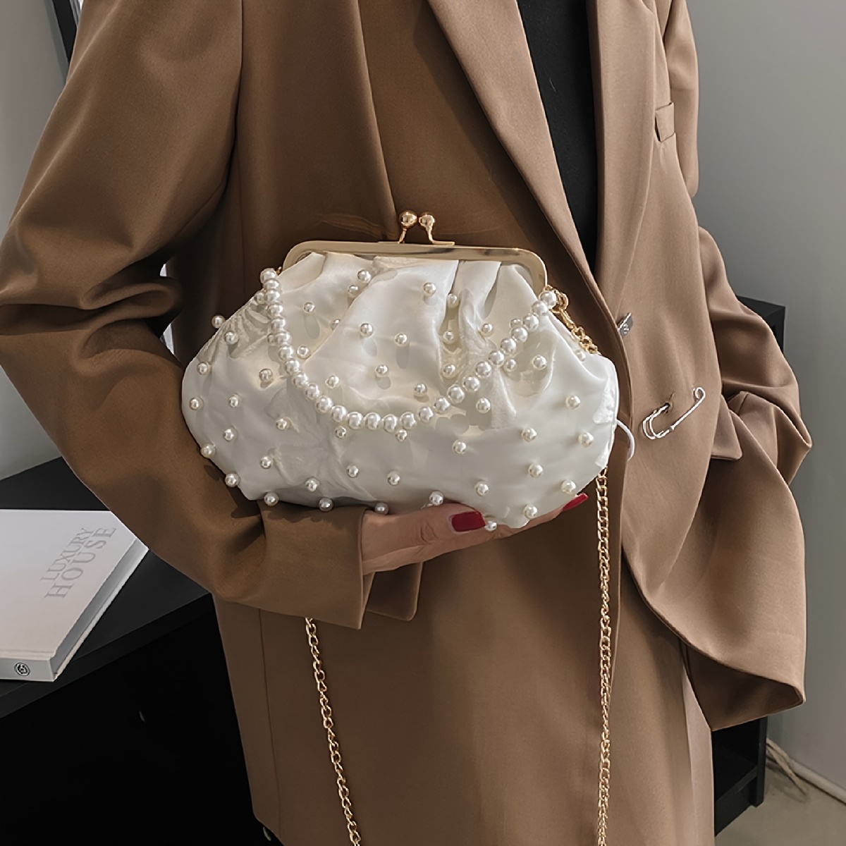 Terrific Vintage Beaded Purse Mother of Pearl Handbag 
