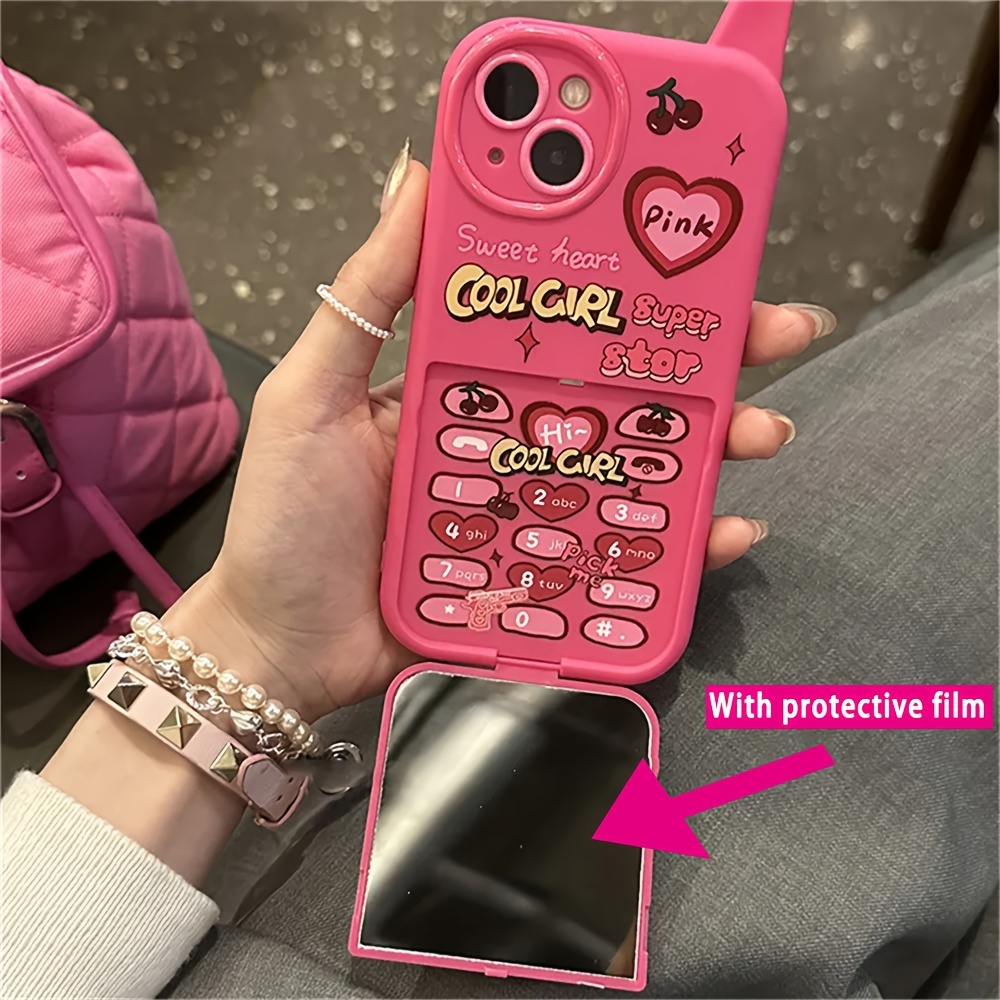 Kawaii Phone Case For Iphone 13,cute Cartoon Retro Phone Case With Keychain  Retro Classic Cellular Phone 3d Iphone 13 Case Purple Soft Silicone Shockp
