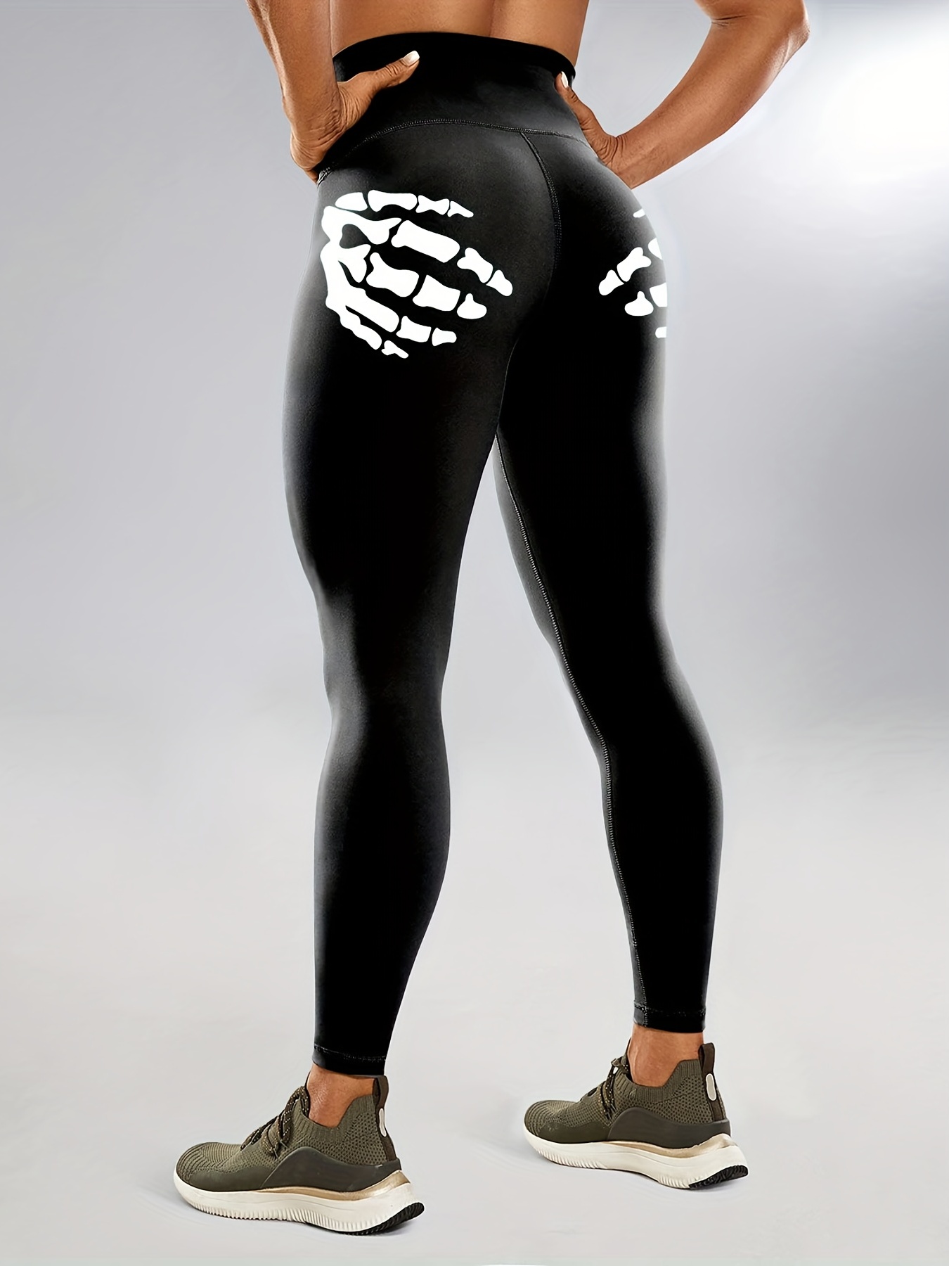 Halloween Fluorescent Skeleton Hands Printed Sports Yoga - Temu Canada