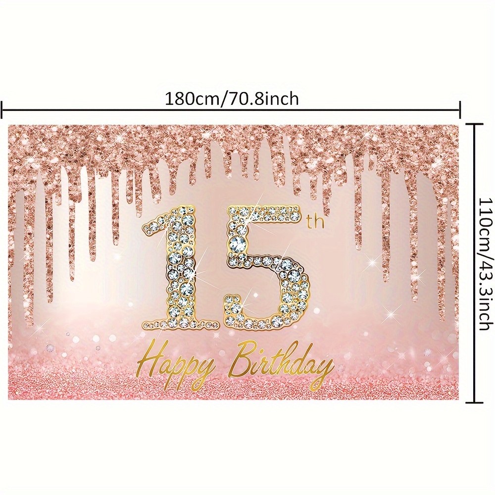 15th Birthday Banner Backdrop Decorations for Girls, Rose Gold Happy 15  Birthday