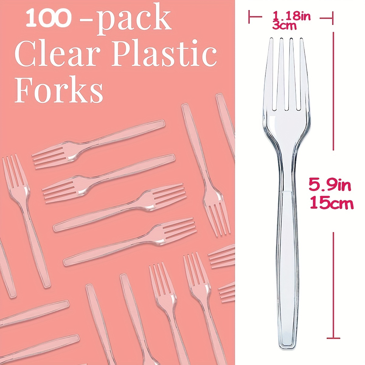 100 Count] Heavy Duty Clear Plastic Forks Disposable Plastic Fork