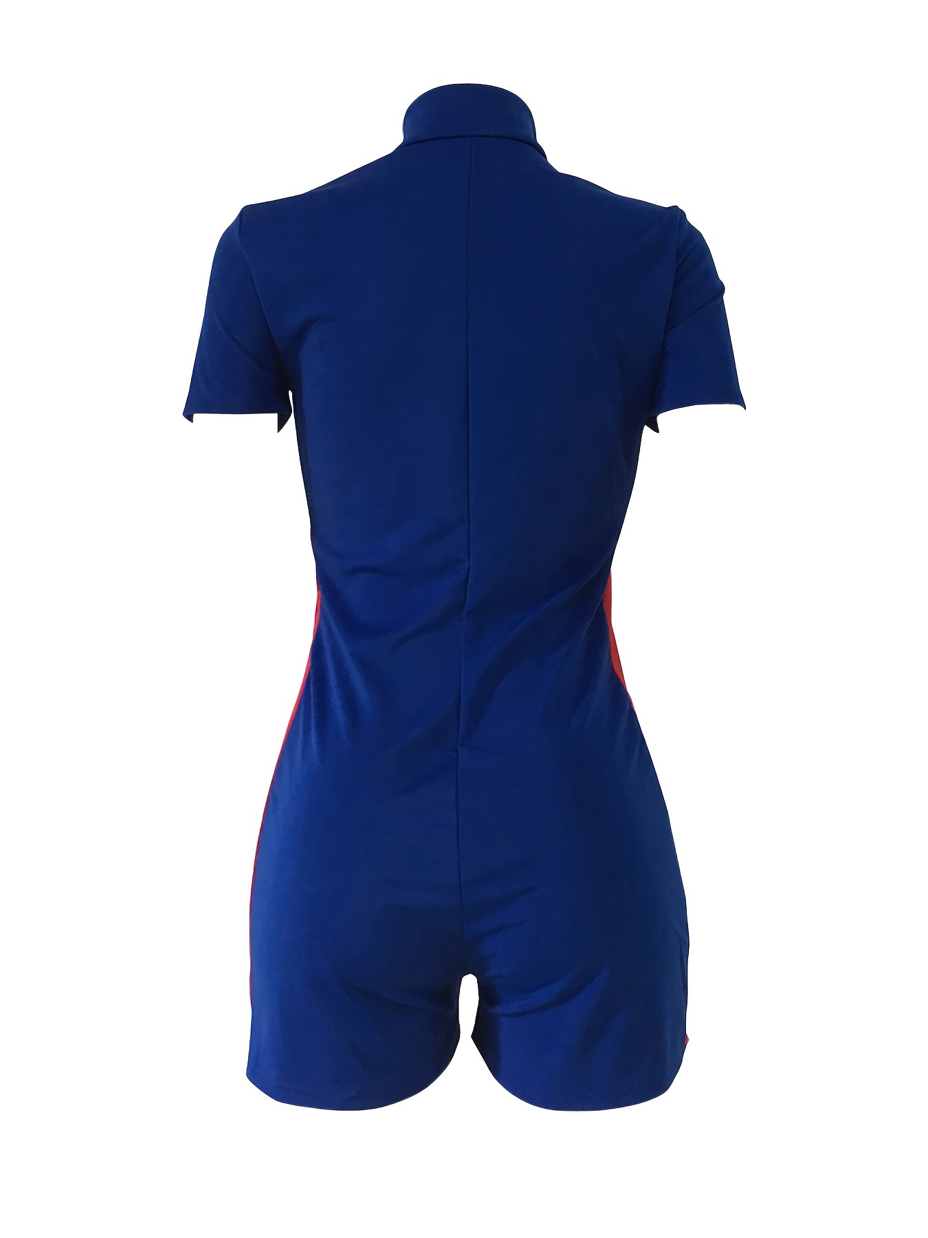 Color Block Zip Short Sleeve Jumpsuit Sports Stretchy Short - Temu