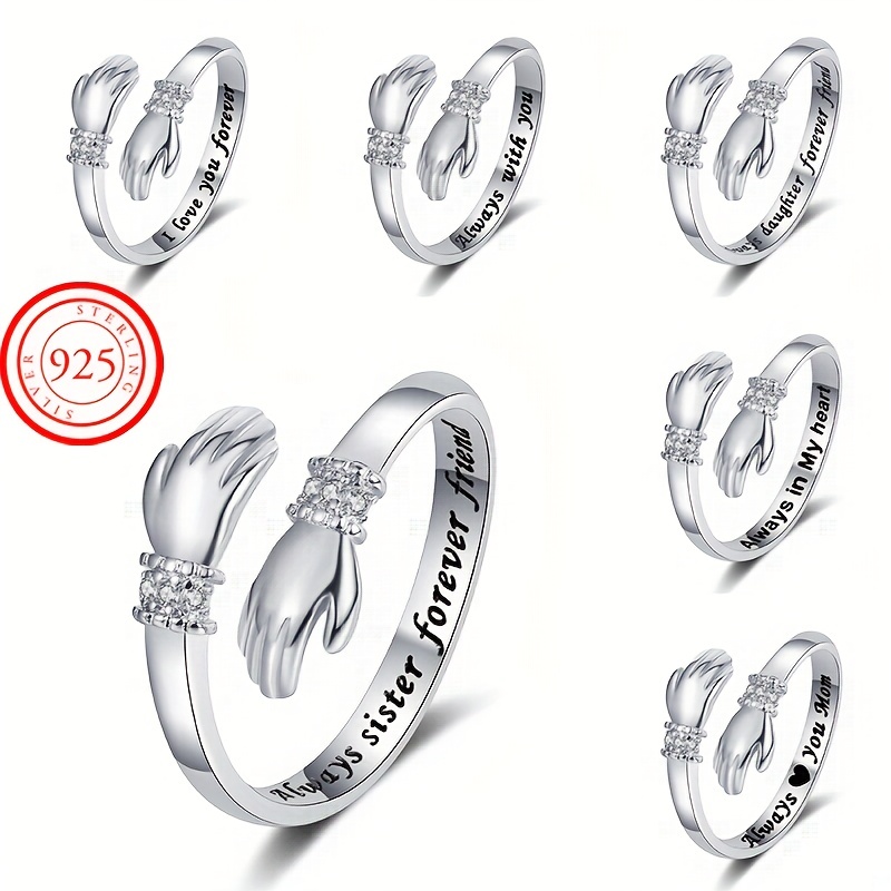 New Embrace You with Both Hands 925 Sterling Silver Adjustable Promise Ring