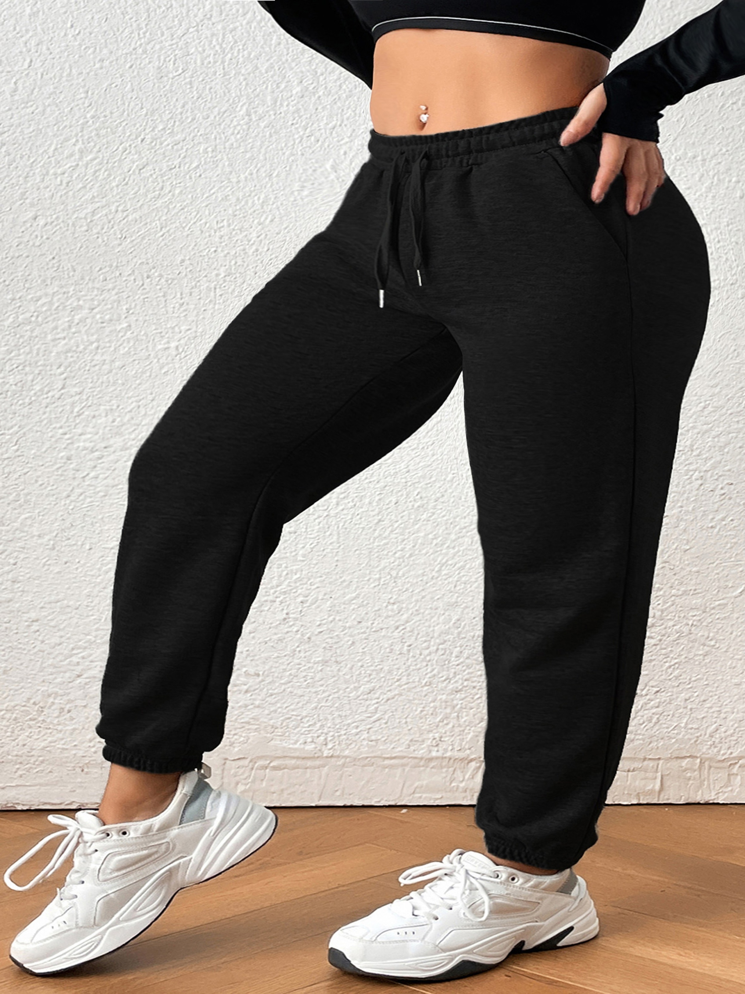 Plus Size Solid High Drawstring Sweatpants Womens Plus - Temu Canada