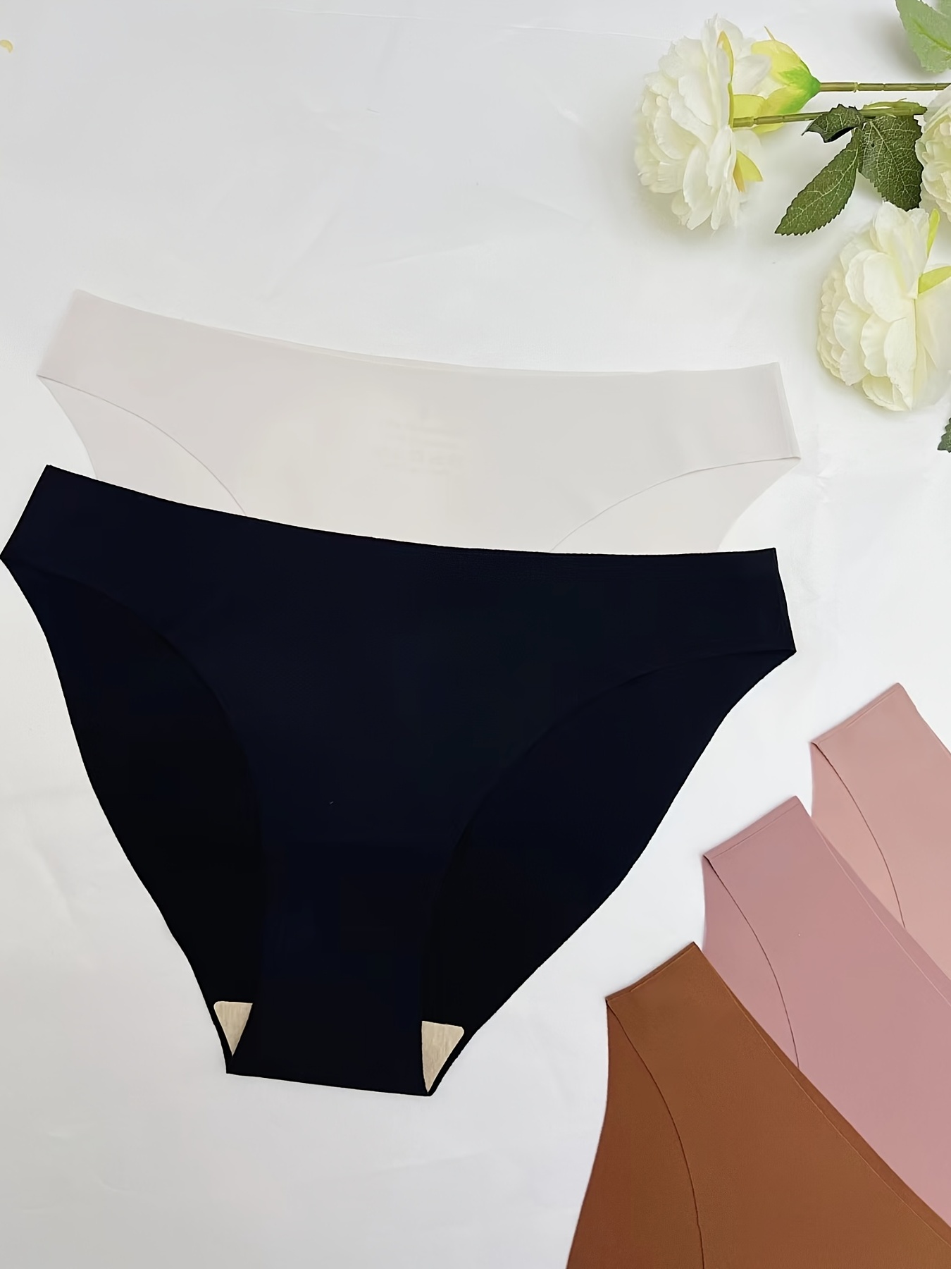 5pcs Seamless High Waist Brief, Simple Comfortable Solid Stretch Panties, Women's  Underwear & Lingerie