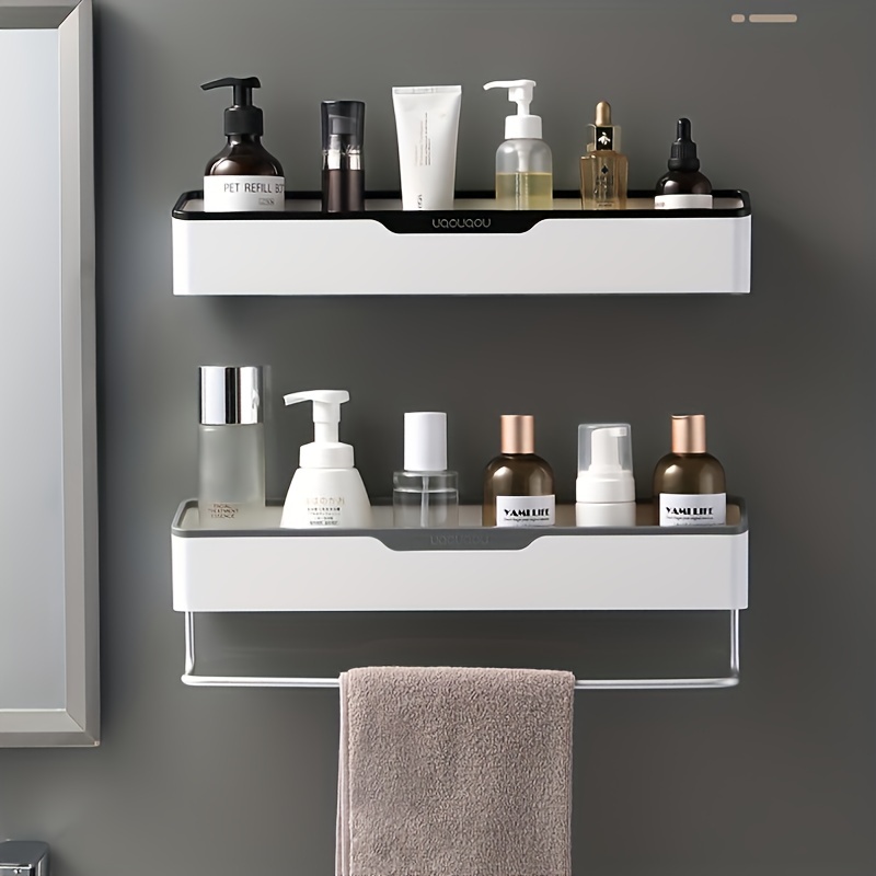 1pc Bathroom Shelf, Self-adhesive Wall Mounted Storage Rack