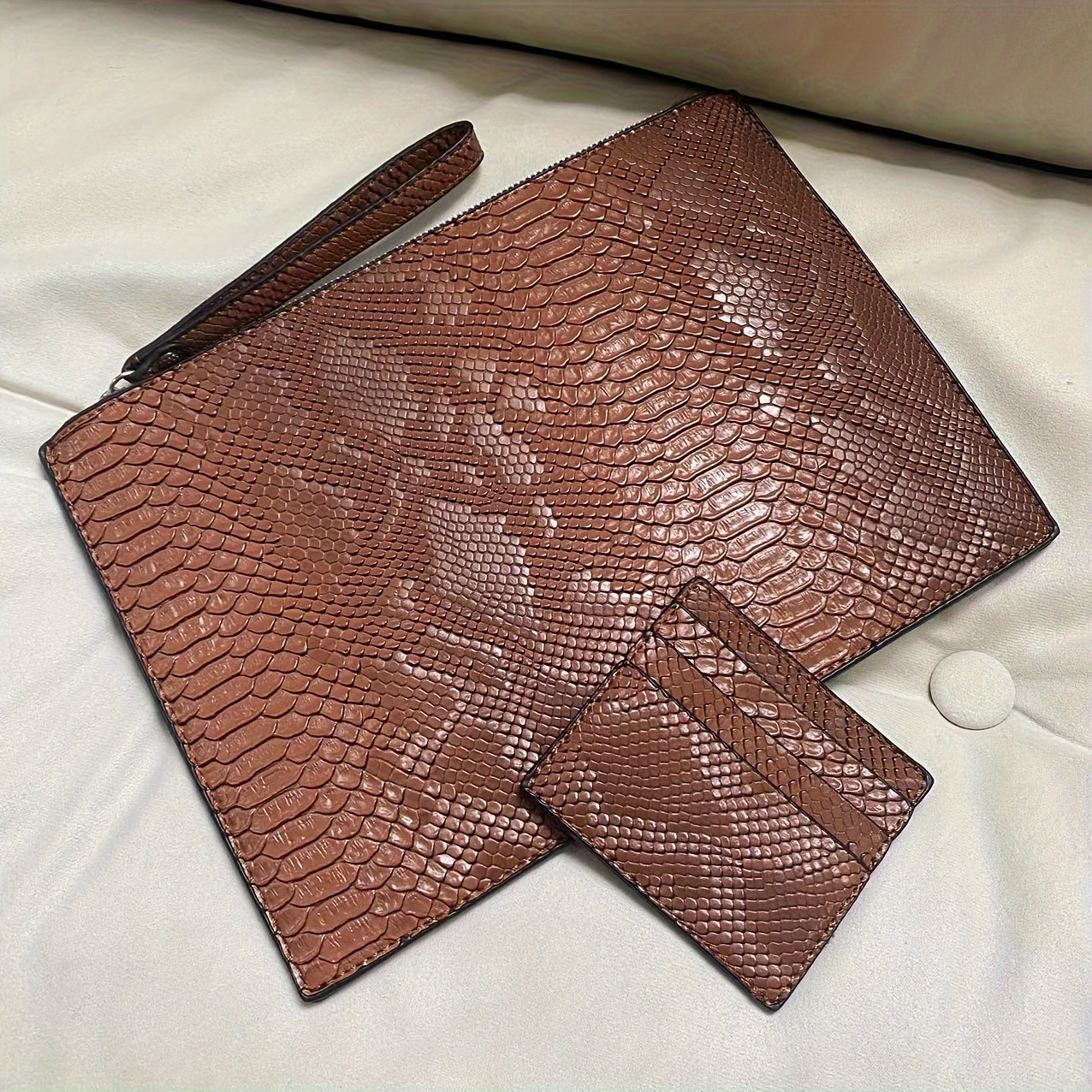 Snakeskin-patterned Clutch Bag - Brown/snakeskin-patterned