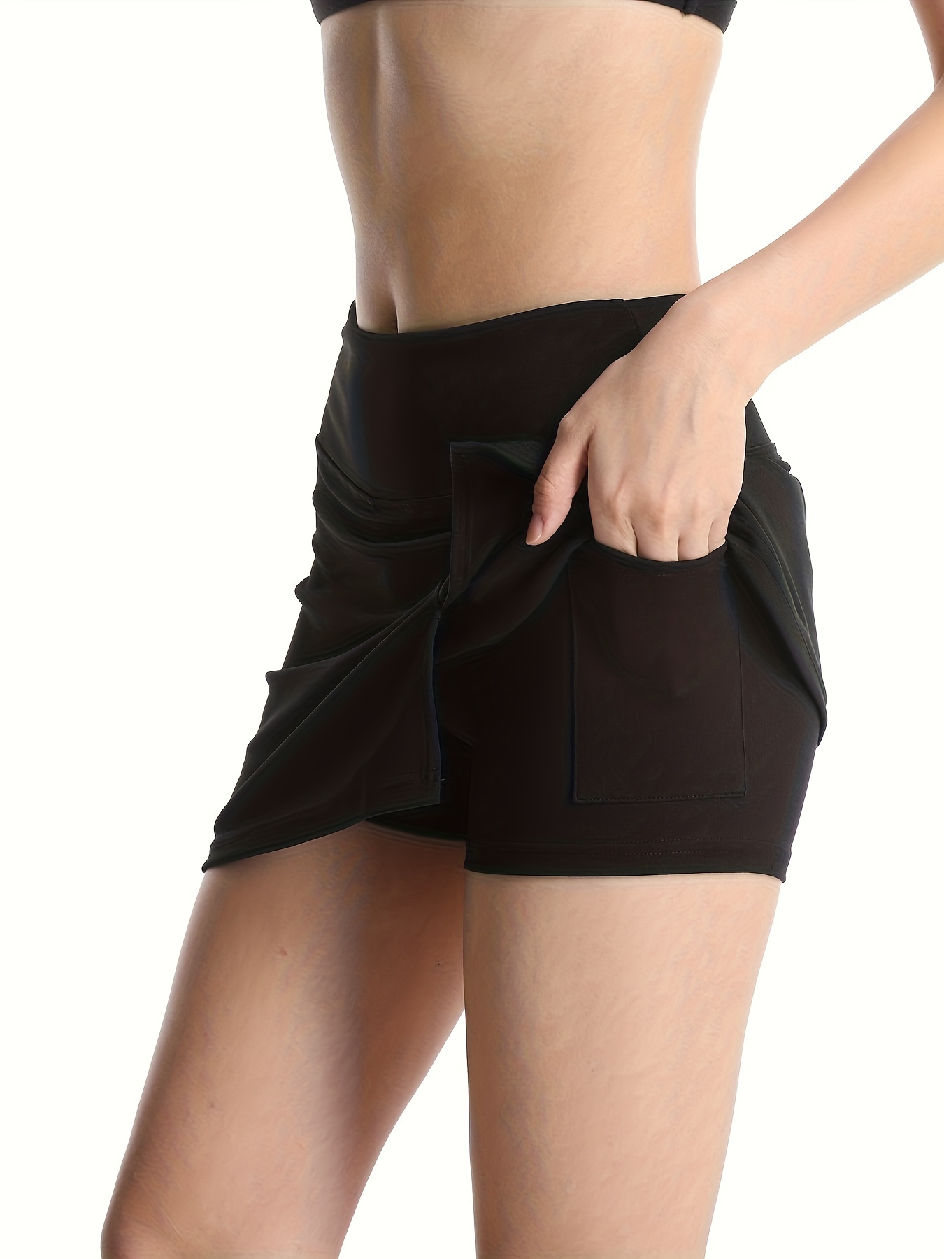 split hem sports skorts with pocket solid color running active skirts for golf tennis womens activewear