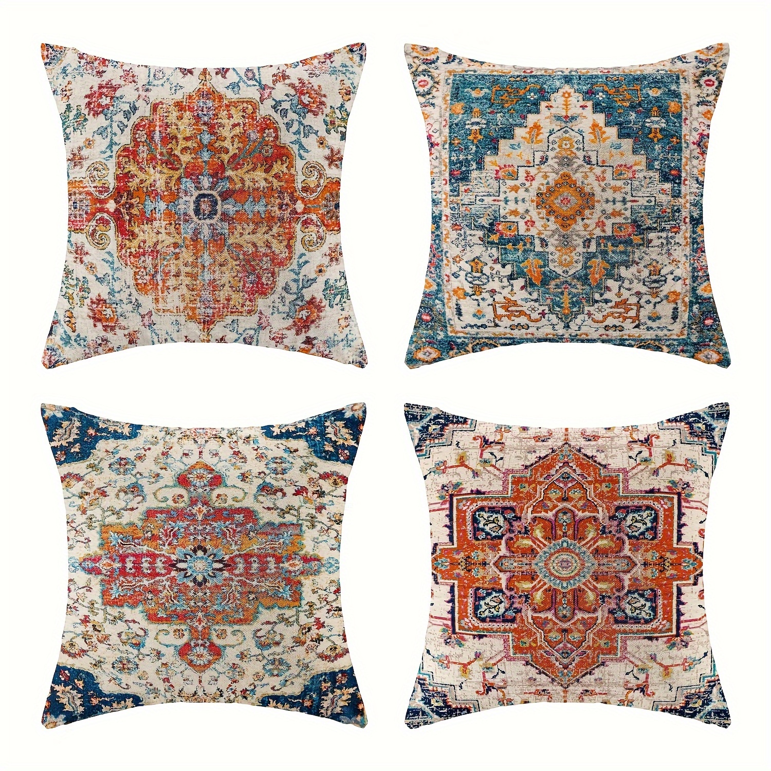 

4 Packs Of Linen Mixed Weave Floral Pillow Covers