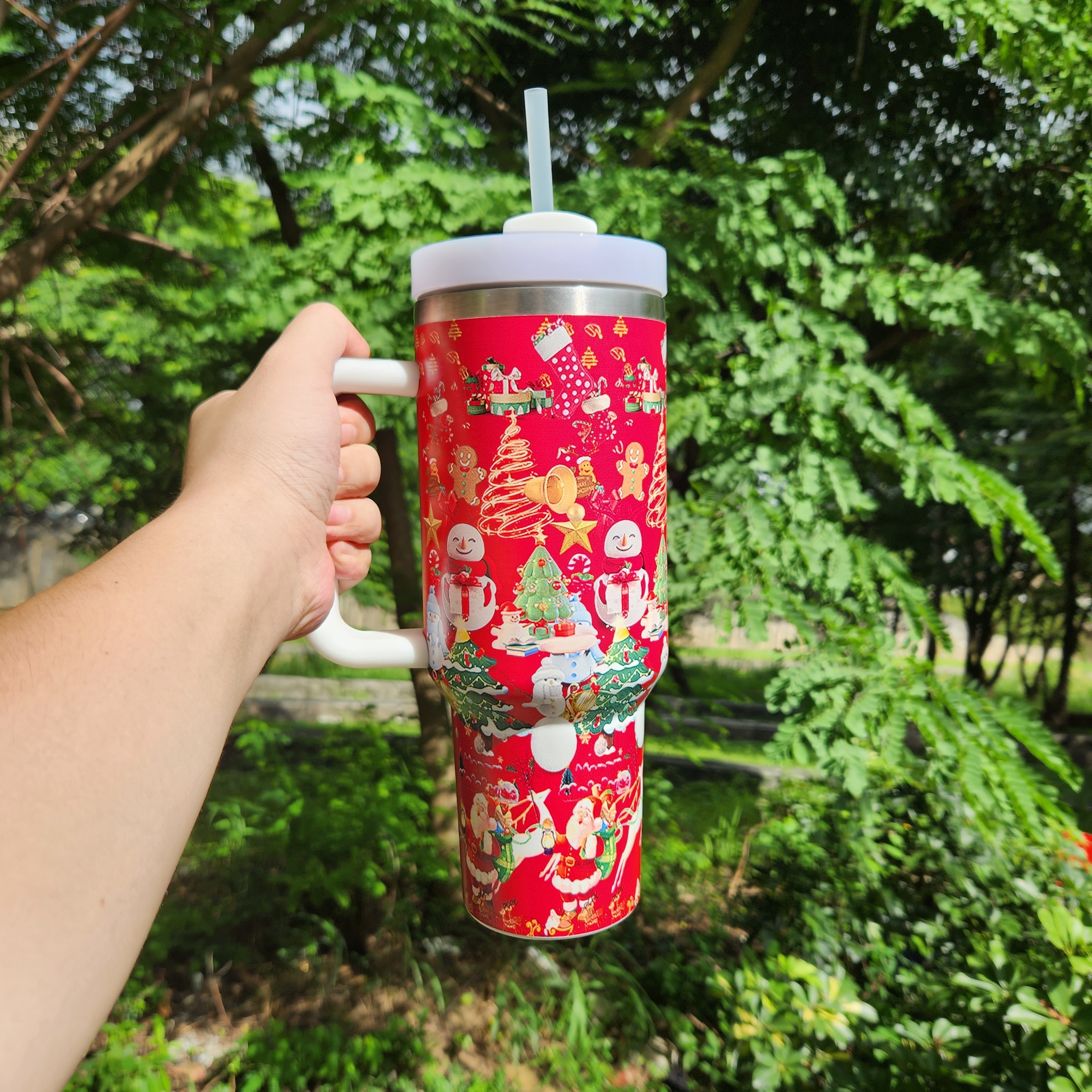 Christmas Tumbler With Lid And Straw, Stainless Steel Thermal Water Bottle  With Handle, Portable Drinking Cups, For Car, Home, Office, Halloween  Gifts, Birthday Gifts, Xmas Gifts - Temu