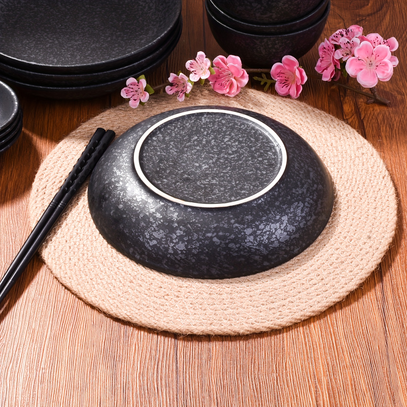4 platos de cena de cerámica negra, estilo japonés, platos negros clásicos,  plato de cena, plato de ensalada, para el hogar, cocina, restaurante