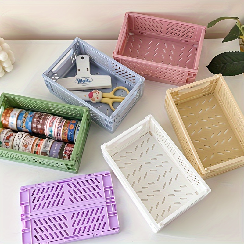 Paquete de 5 cestas de plástico para organizar, cajas plegables plegables  para almacenamiento y organización, almacenamiento en el baño (azul, 9.8 x
