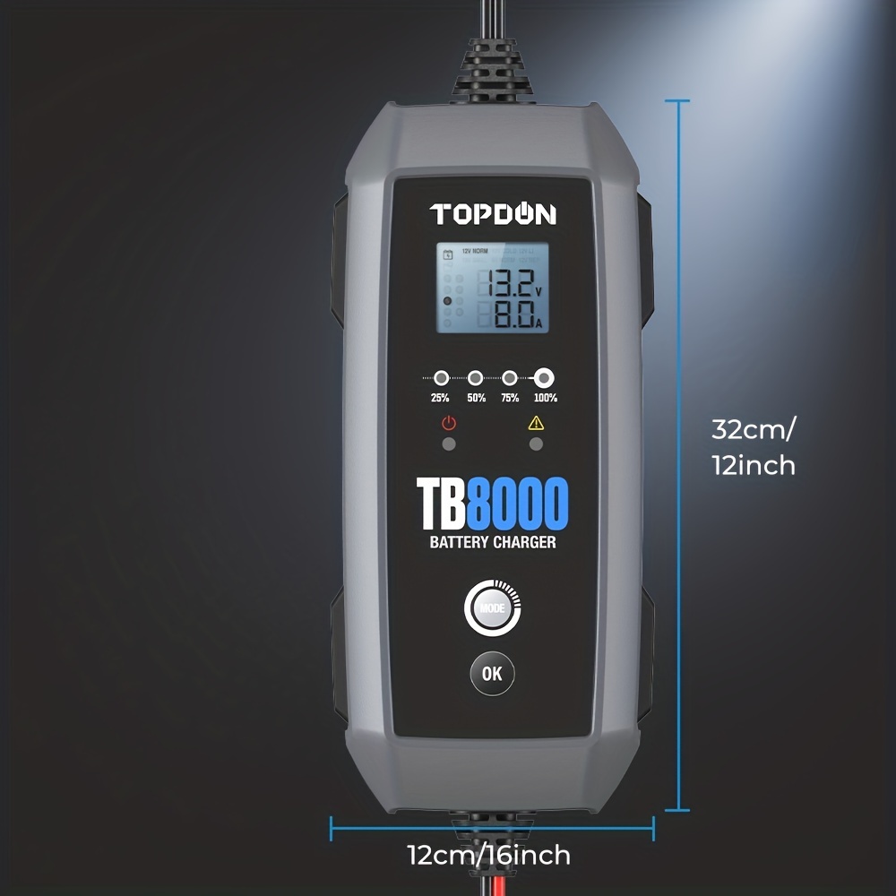 Topdon 8a Car Battery Charger, 12v/6v Tb8000 Car Battery