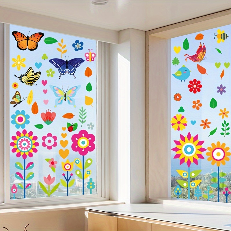 Stained Glass Window Film Flowers Butterfly Birds Static - Temu