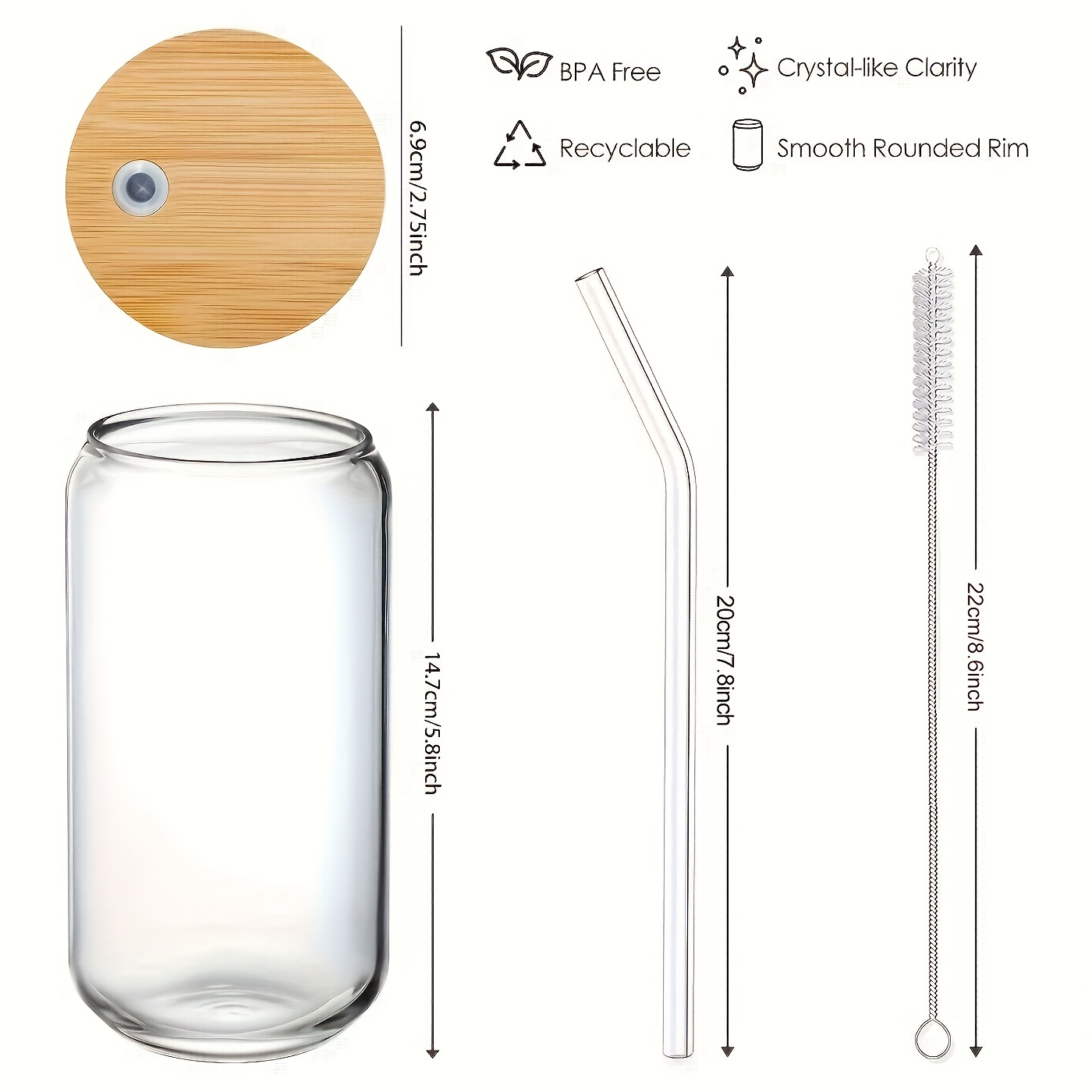 Eco-Friendly Glass Tumbler Set with Bamboo Lid & Straw (2 Sizes, 4 Sty