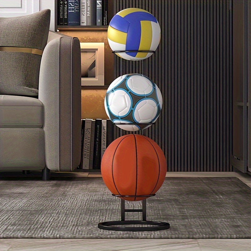 Support de rangement pour ballon de basket-ball à 3 niveaux support  d'organisateur debout libre présentoir vertical pour équipement de sport de  volley-ball, noir pratique