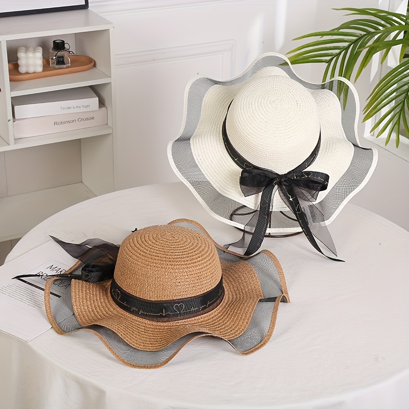 Bow Decor Wide Brim Sun Protection Straw Hat For Women Outdoor Shading  Fashion Round Top Straw Hat - Sports & Outdoors - Temu