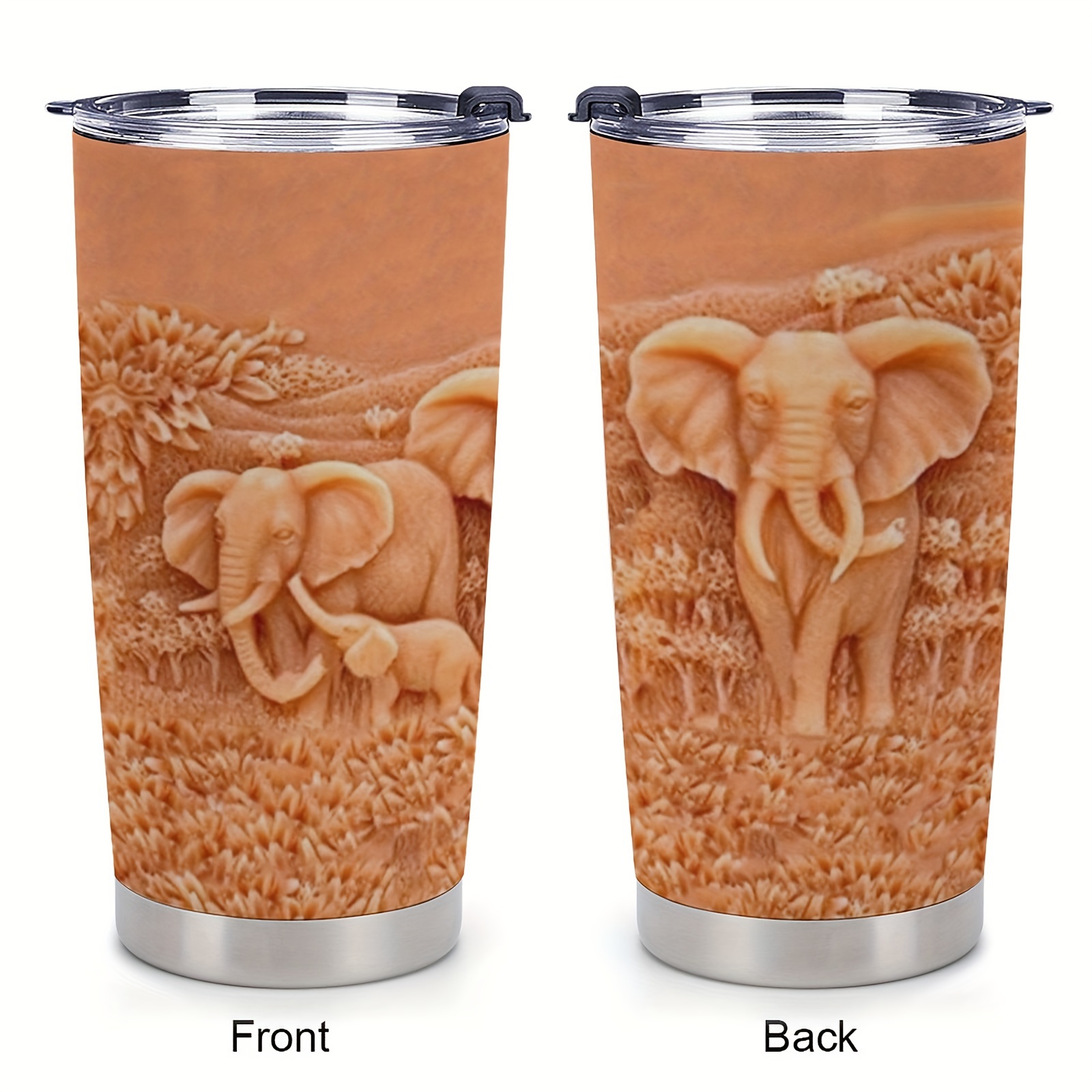 

20oz Elephant Lover Gift Insulated Tumbler With Lid - Stainless Steel Mug Cup For Travel, Office
