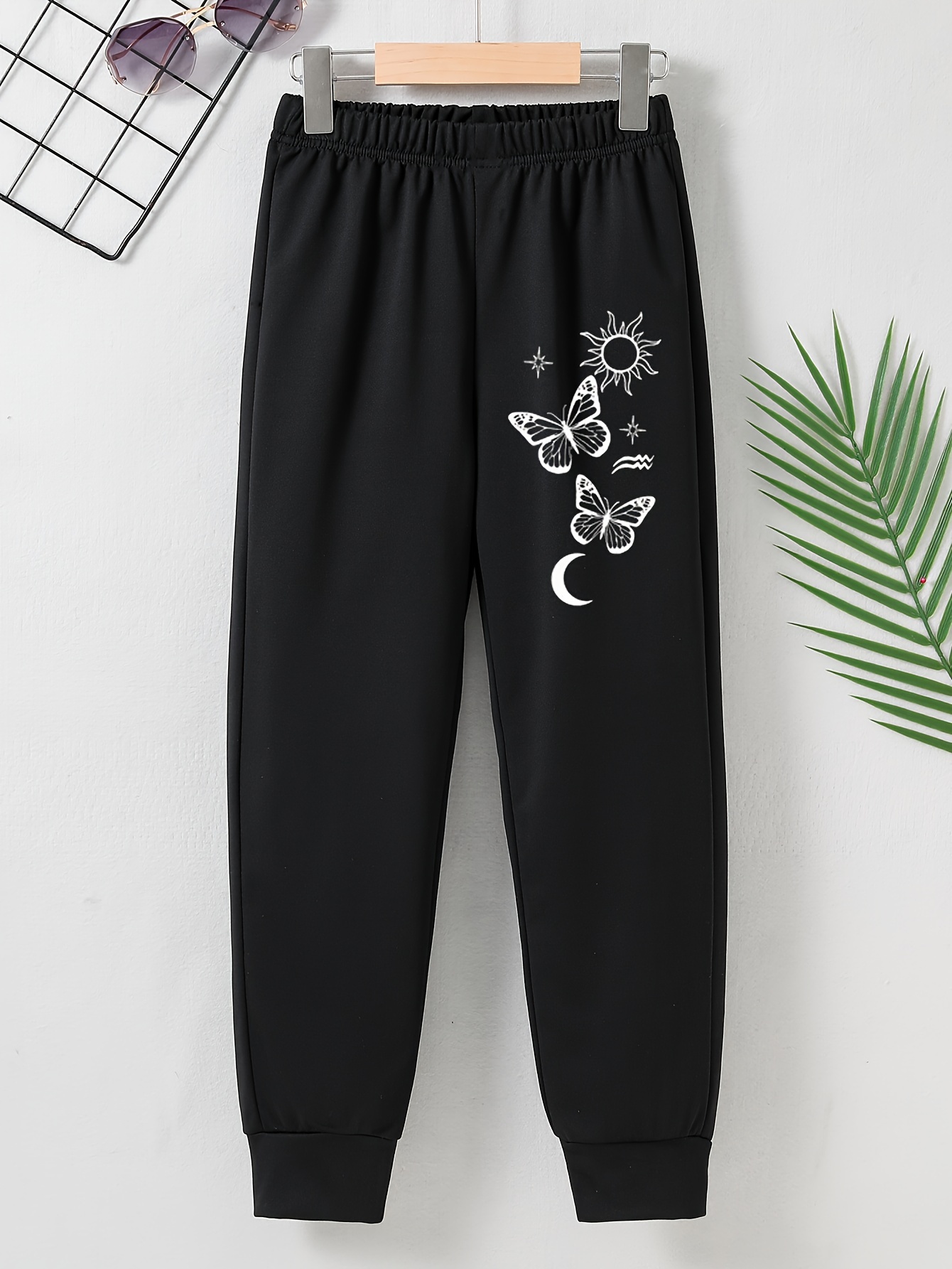 Cartoon Butterfly Graphic Sweatpants Girls High Waisted - Temu